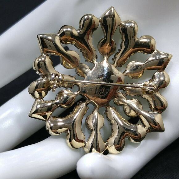 Vintage LIZ CLAIBORNE Green Blue Rhinestone Brooch, Snowflake Design, 2 Inches - Picture 4 of 7